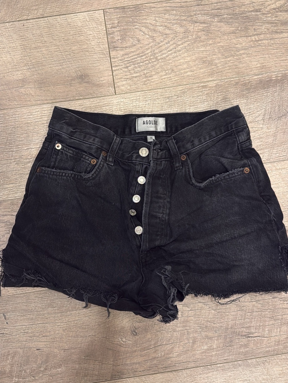 Agolde Black High-Rise Button-Fly Denim Cutoff Shorts